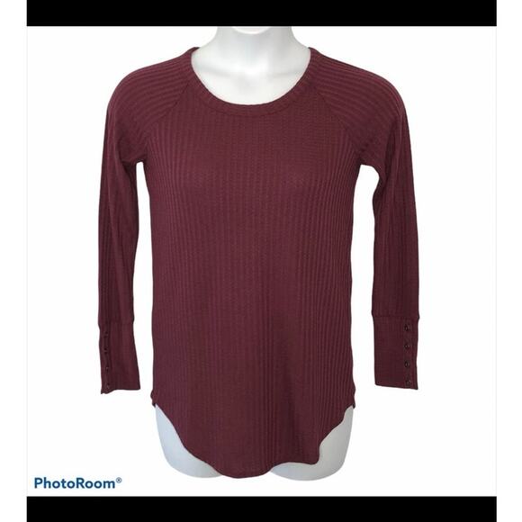 Chaser Burgundy Wisteria Waffle Print Thermal Top size Small - Picture 2 of 14